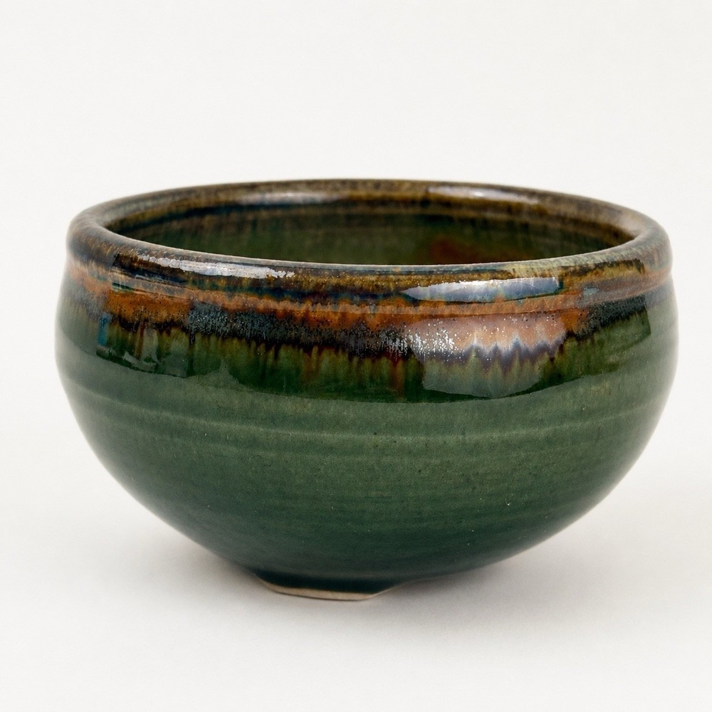 Sunset Canyon Pottery Handmade Stoneware Bowl Green Glaze Boho Southwestern 4"